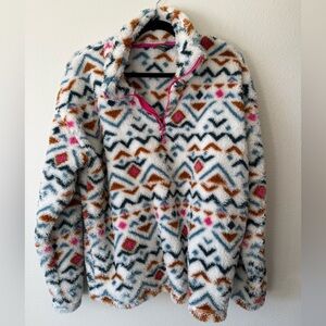 EUC Eddie Bauer Multicolor Sherpa Fleece 1/4 Zip Pullover size XL